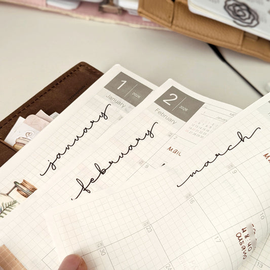 Clear Monthly Stickers for Journals and Planners, Script Text