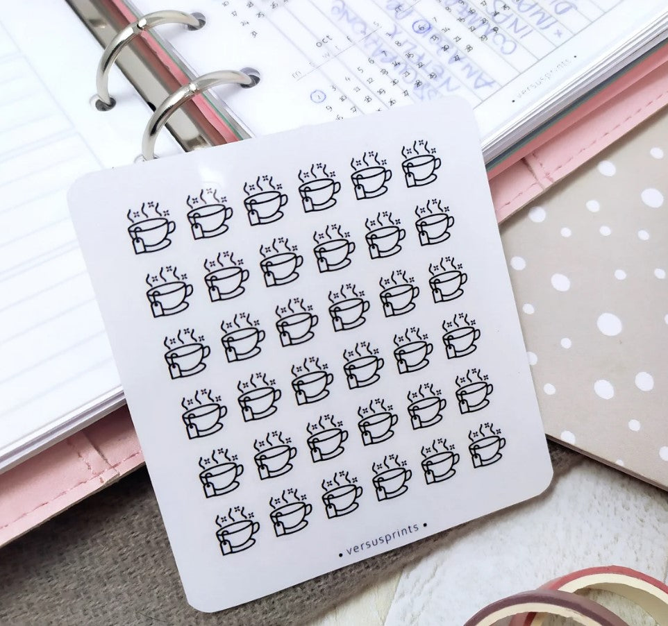 Tea Cup Planner Stickers, Clear Mini Icons