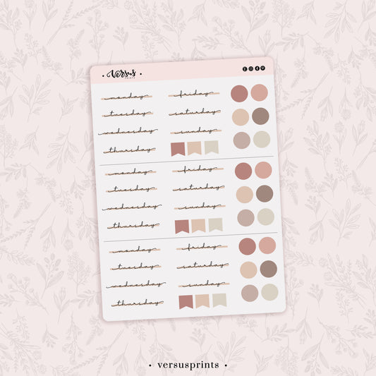Weekly Planner Stickers (3x), Days of the Week, Pink Palette
