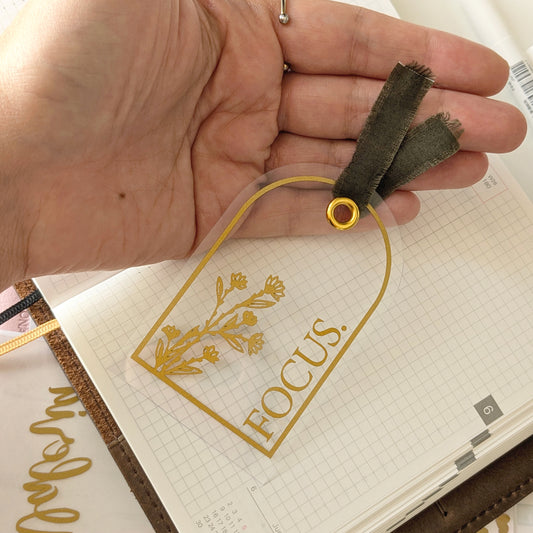 Planner Card in PVC Trasparente e Vinile Oro Opaco e Nastro Verde Oliva