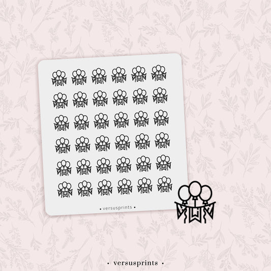 Clear Party Decoration Stickers, Set of 36 Balloon Banner Mini Icons, Frosted Trasparent Paper