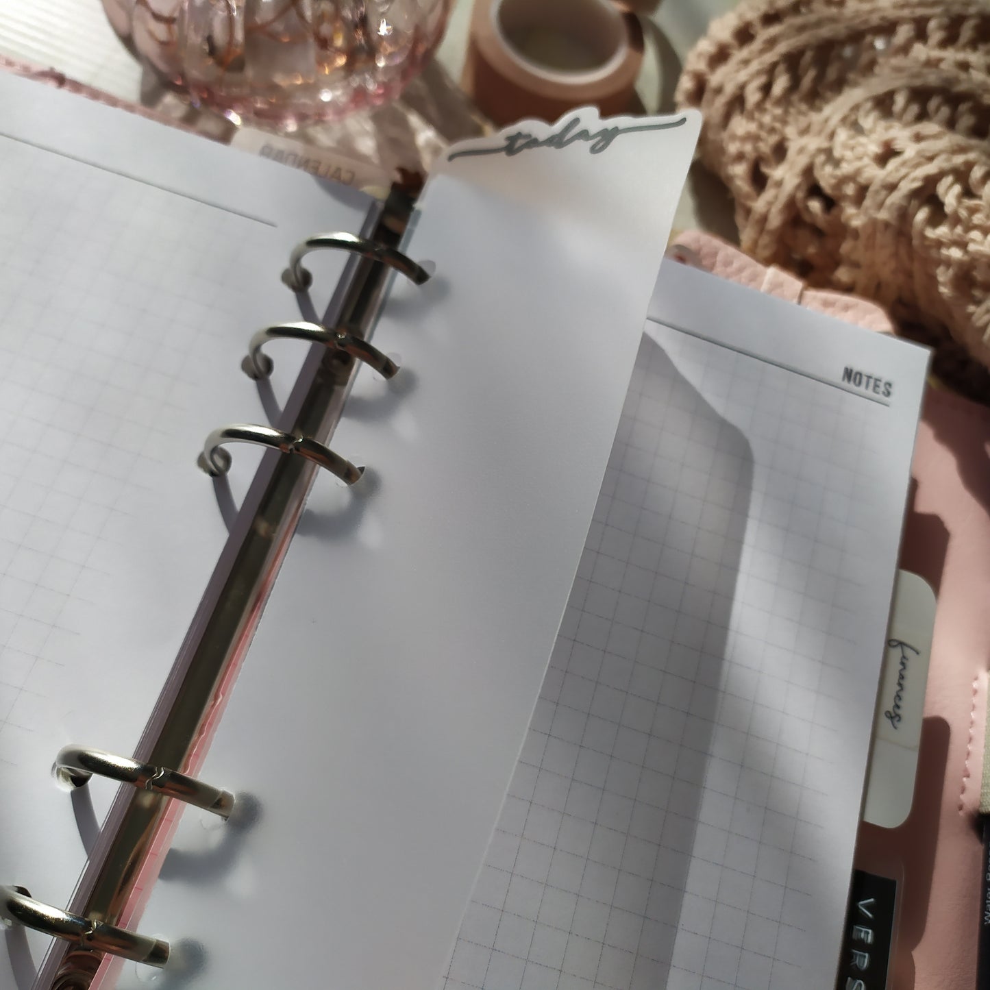 Today Planner Page Marker, Black Vinyl Text on Clear Frosted PVC Bookmark for 6-Ring Planners