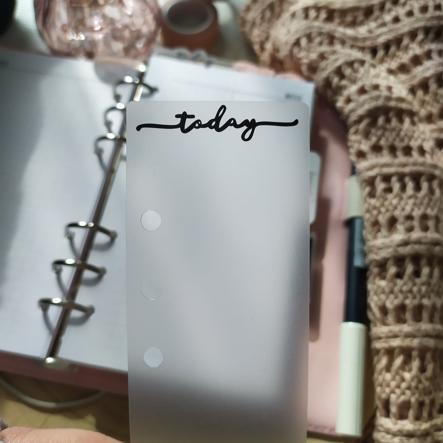Today Planner Page Marker, Black Vinyl Text on Clear Frosted PVC Bookmark for 6-Ring Planners
