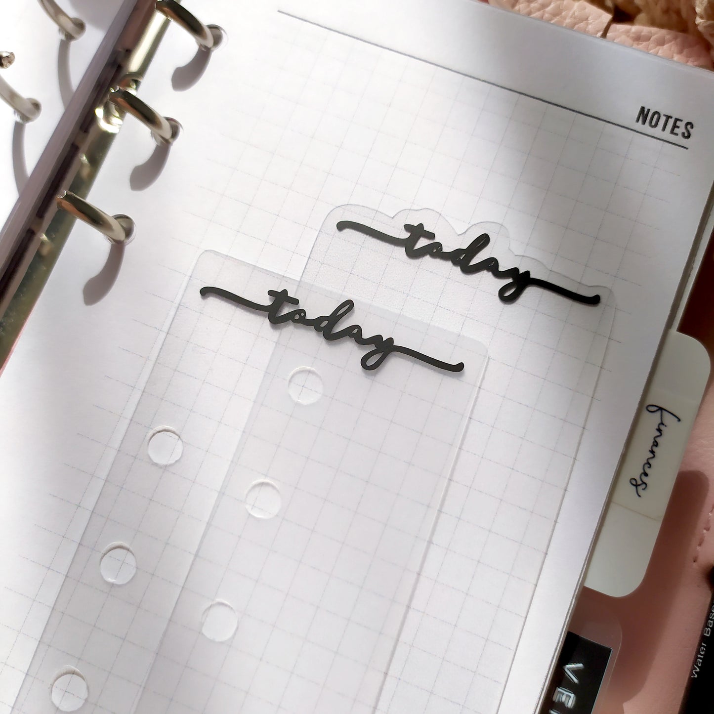 Today Planner Page Marker, Black Vinyl Text on Clear Frosted PVC Bookmark for 6-Ring Planners