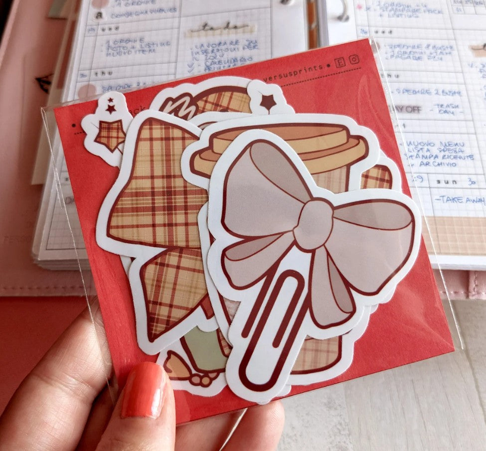 Hand-drawn Sticker Pack, Cozy Winter Die Cut, Clear Vinyl Stickers
