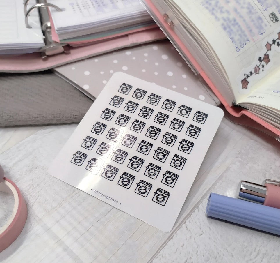 Clear Laundry Icon Stickers, Set of 36 Mini Washing Machine Planner Stickers