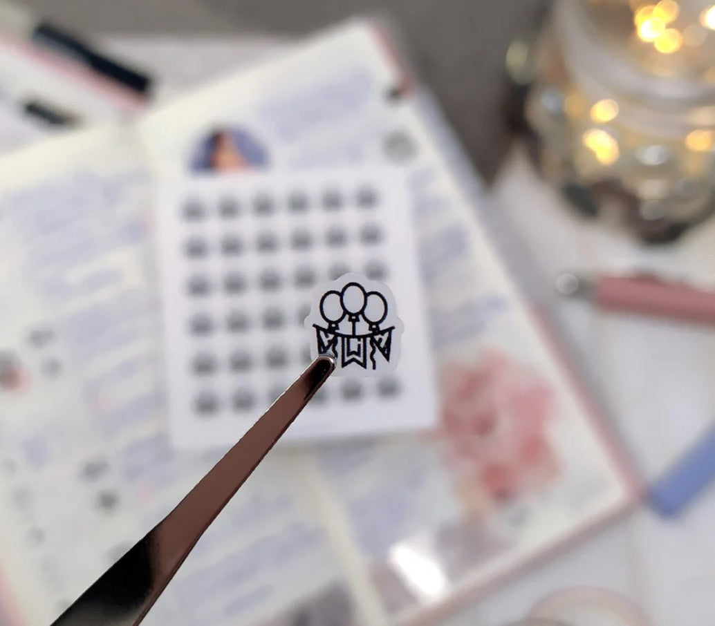 Clear Party Decoration Stickers, Set of 36 Balloon Banner Mini Icons, Frosted Trasparent Paper