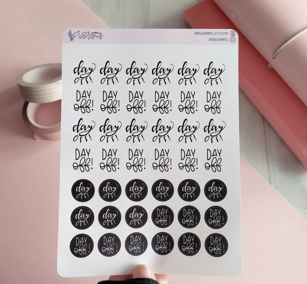 Day Off Planner Sticker Sheet, Black