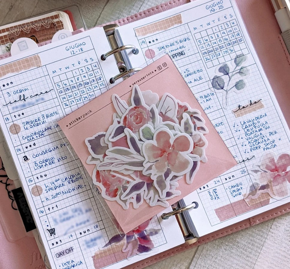 Clear Planner Stickers, Flowers Die Cut, Set of 12, Watercolor Style