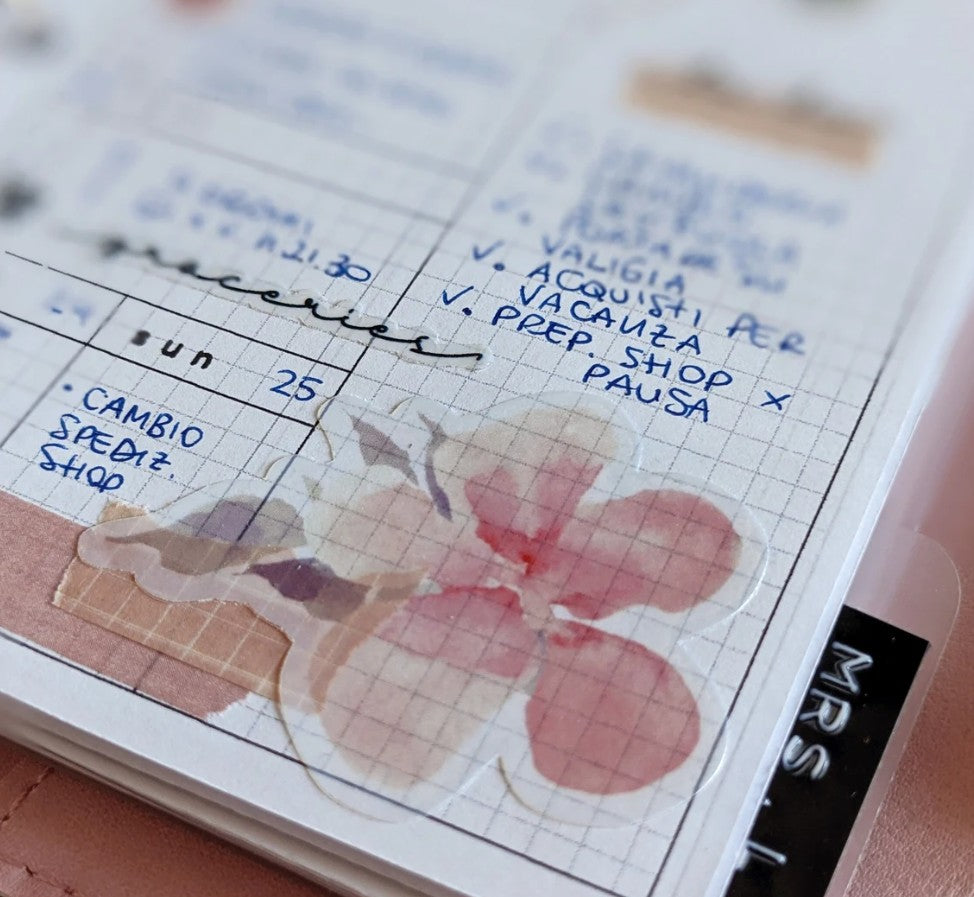Clear Planner Stickers, Flowers Die Cut, Set of 12, Watercolor Style