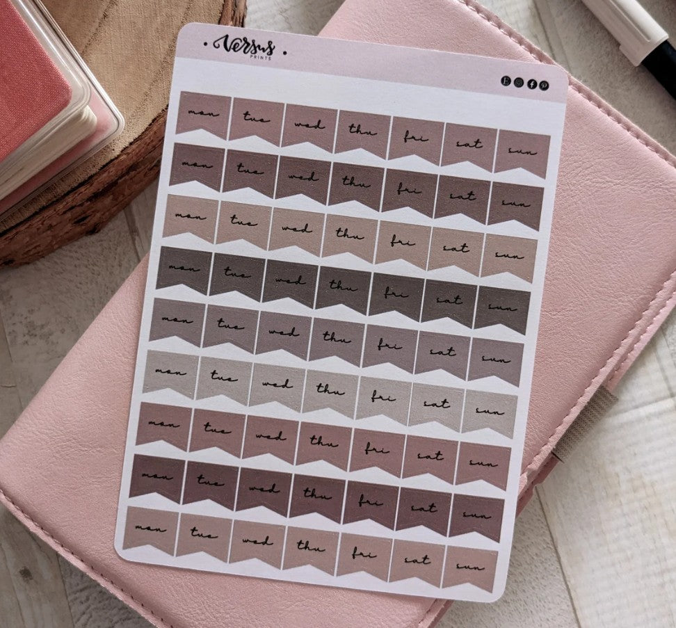 Weekly Stickers, Mini Schedule Functional Planner Stickers, 9 Weeks, Beige/Nude Color Palette