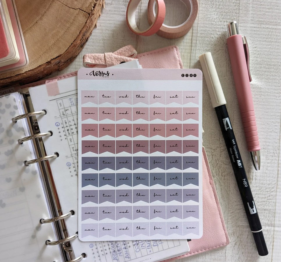 Weekly Stickers, Mini Schedule Functional Planner Stickers, 9 Weeks, Pink Color Palette, Minimal Journaling Stickers