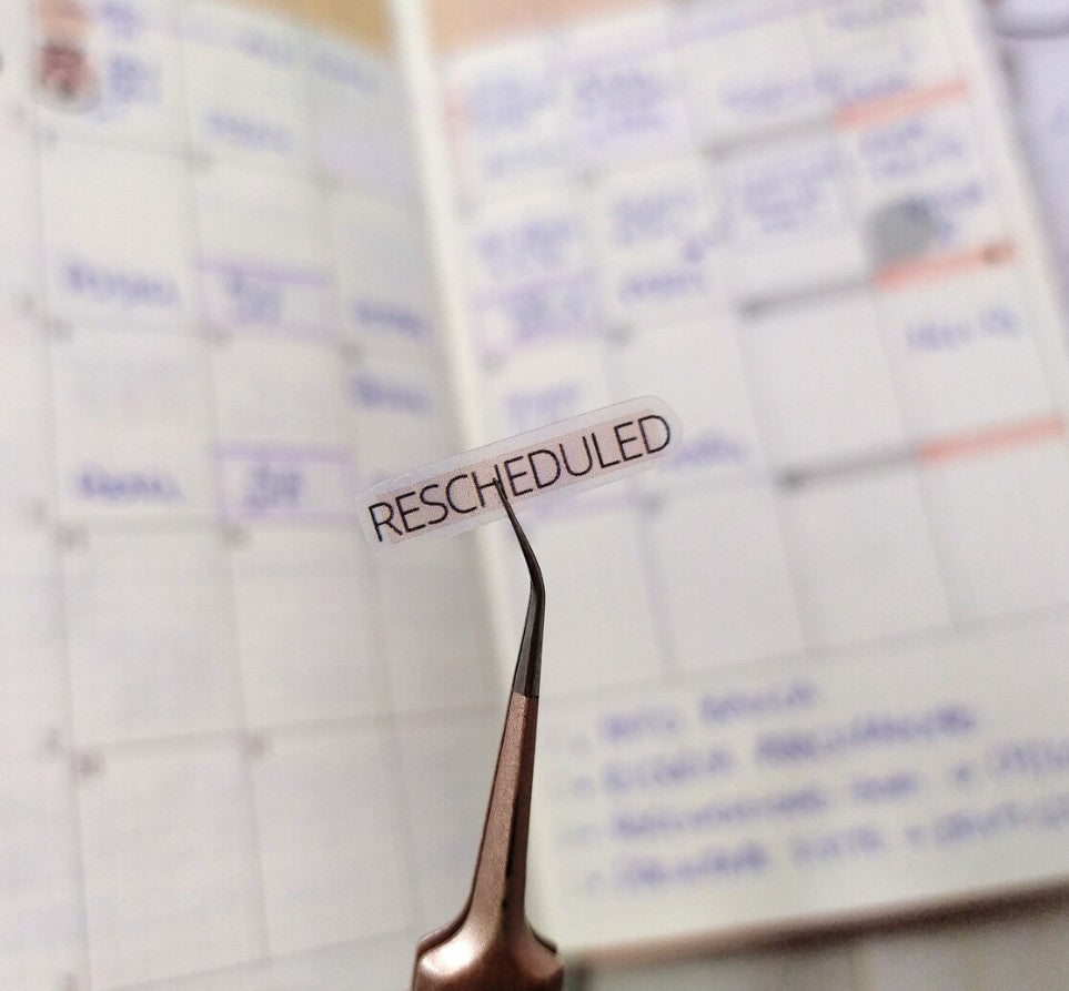 Rescheduled Clear Planner Stickers, Set of 39 Task and Appointment Labels, 8 Pastel Colors