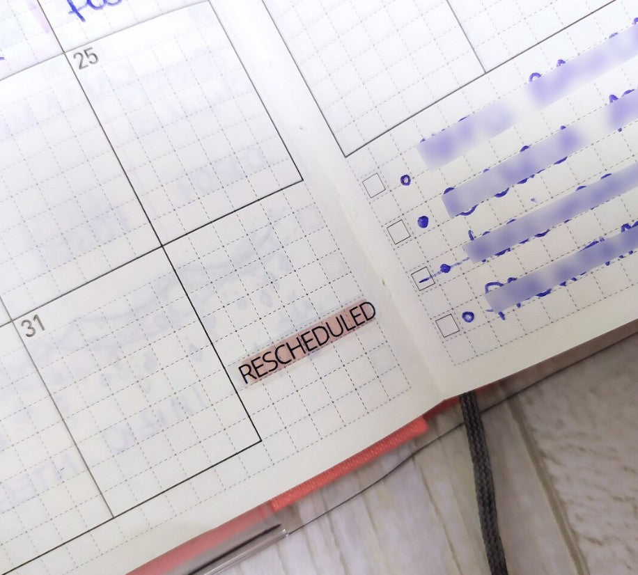 Rescheduled Clear Planner Stickers, Set of 39 Task and Appointment Labels, 8 Pastel Colors