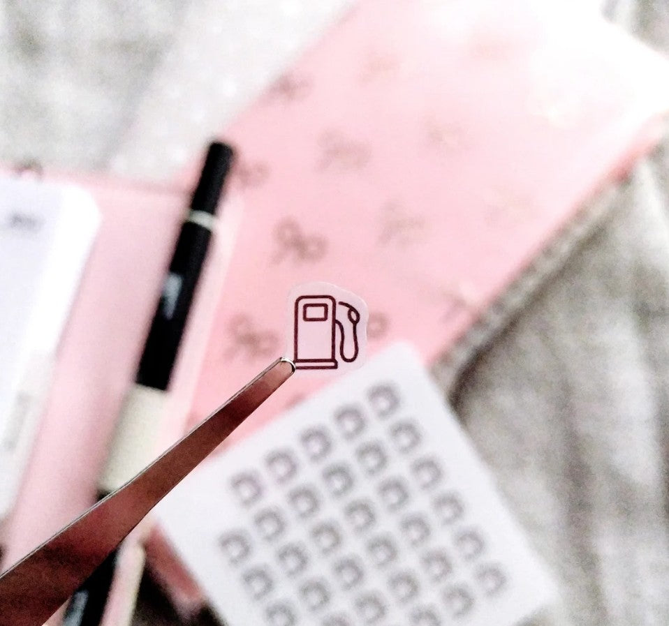 Gas Pump Icon Sticker, Clear Frosted Mini Fuel Stickers for Planning and Journaling, Car Mantenance Tracker