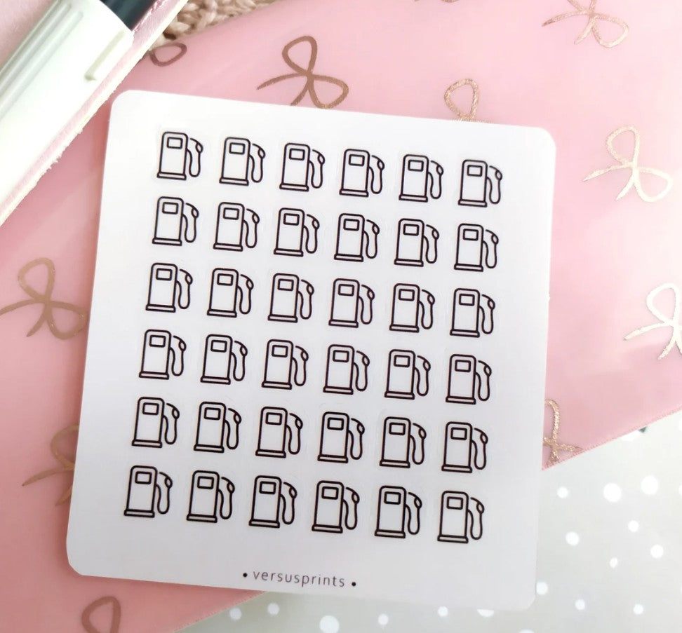 Gas Pump Icon Sticker, Clear Frosted Mini Fuel Stickers for Planning and Journaling, Car Mantenance Tracker