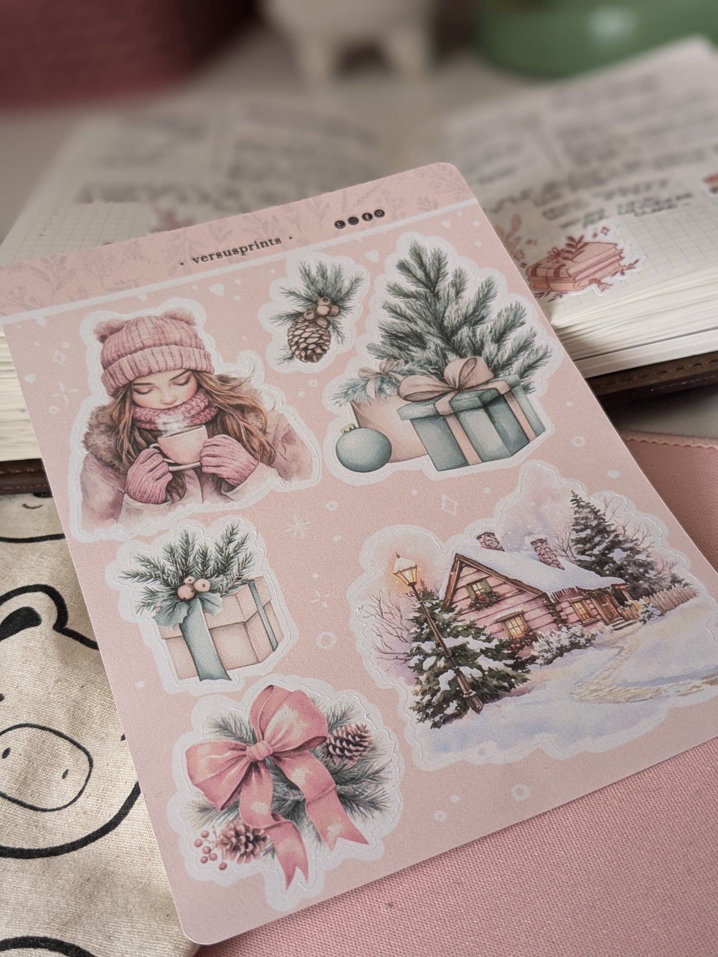 Winter Planner Sticker Sheet, Deco Stickers With Christmas Aesthetic, Green Sage and Light Pink Palette, Cozy Cottage Stickers