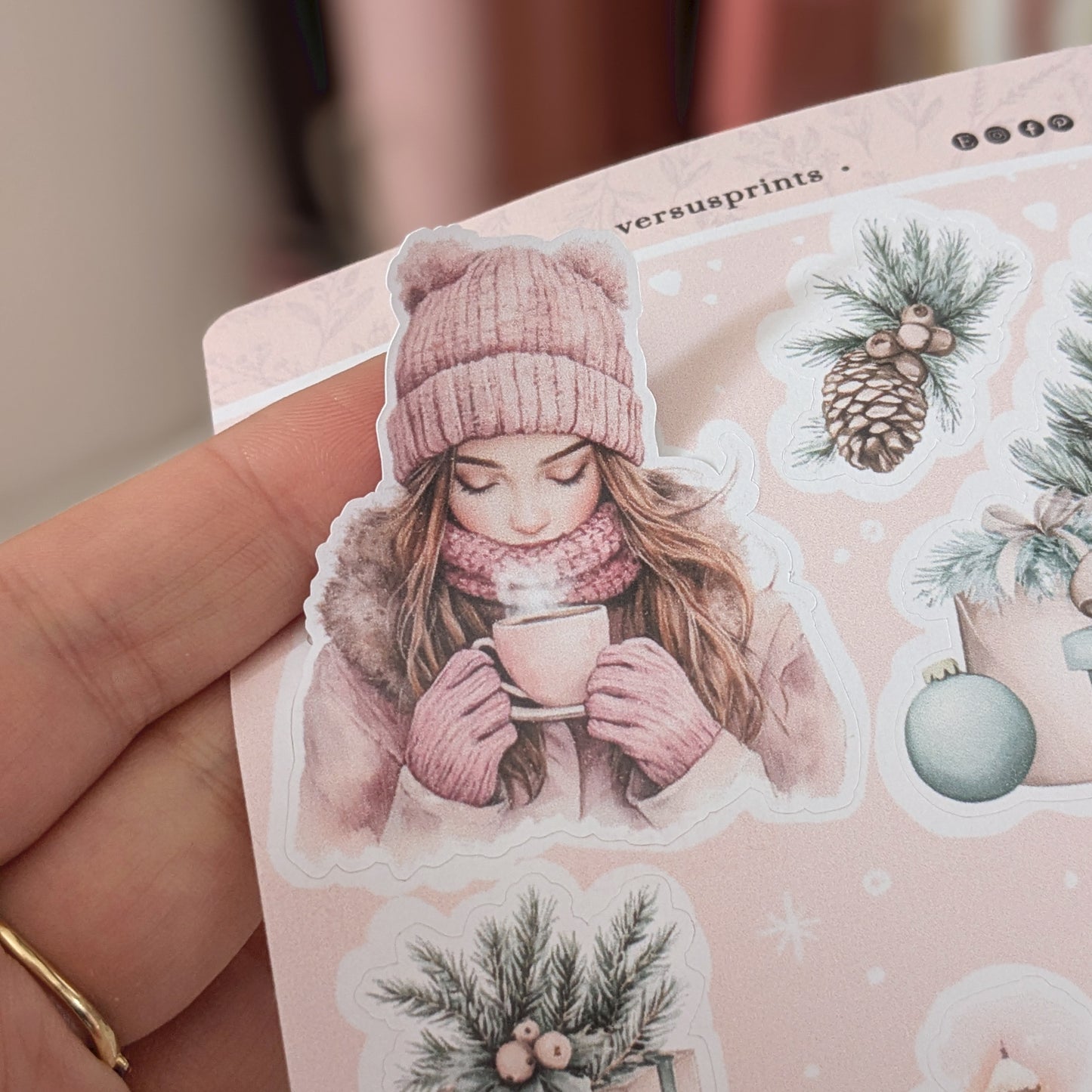 Winter Planner Sticker Sheet, Deco Stickers With Christmas Aesthetic, Green Sage and Light Pink Palette, Cozy Cottage Stickers