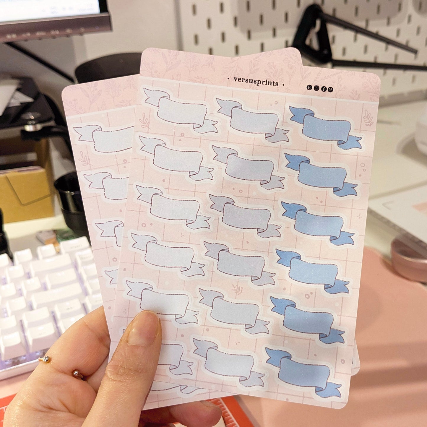 Light Blue Banner Stickers, Hand-Drawn Deco Labels