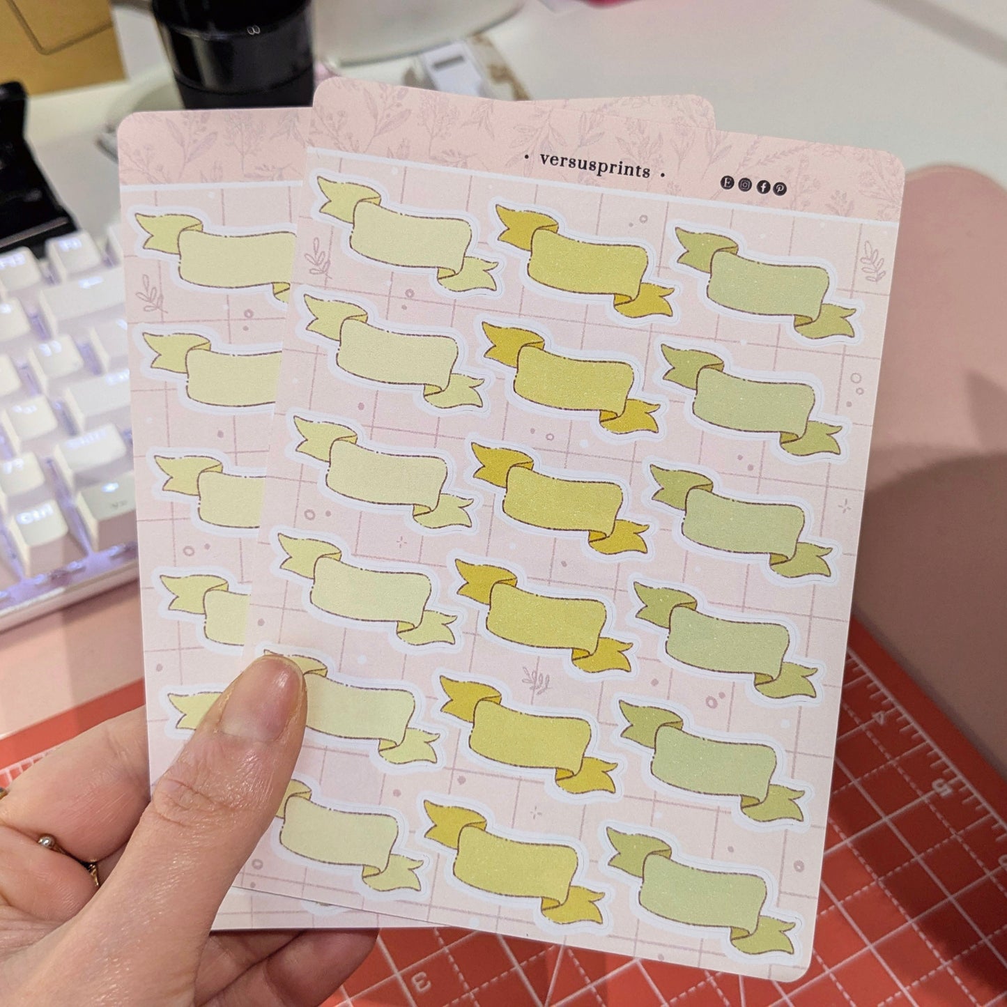 Banner Planner Stickers, Hand-Drawn Deco Labels, Light Green