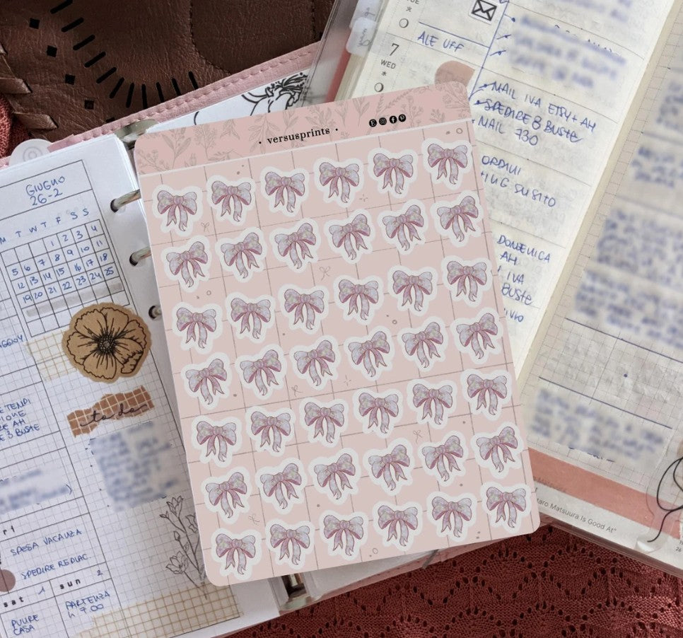 Mini Bows Stickers Set of 42, Hand-Drawn Planner Accessories, Ribbon Stickers