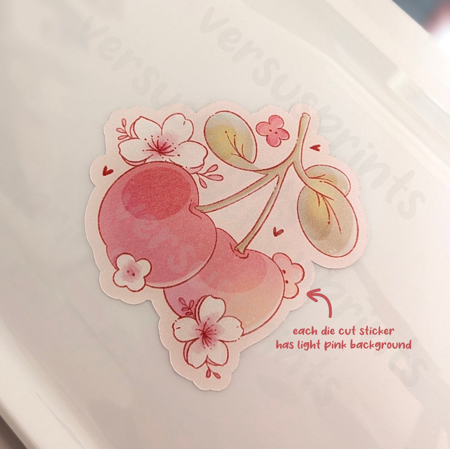 Cute Cherry Die Cut Sticker, Hand Drawn, Semi-Gloss Vinyl