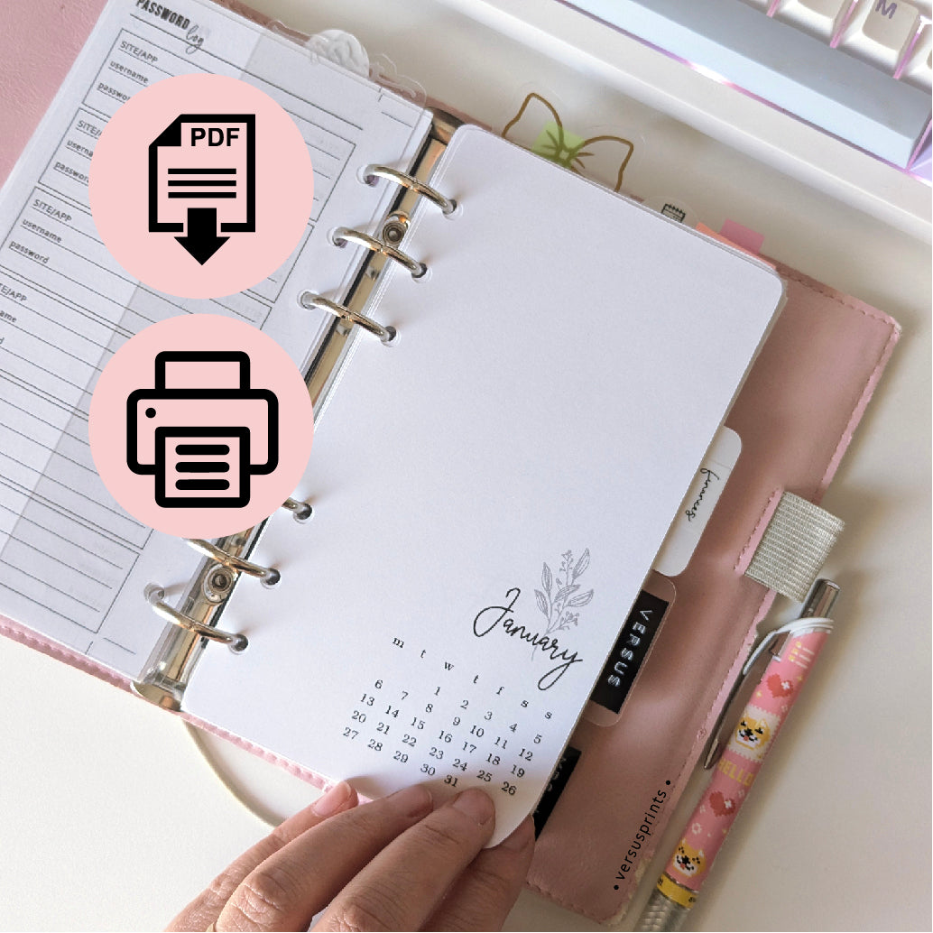 Refill Stampabile per Agenda Personal, Calendario 2026 Mensile su 12 Pagine, 4 PDF