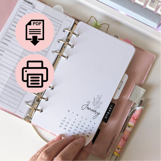 Refill Stampabile per Agenda Personal, Calendario 2026 Mensile su 12 Pagine, 4 PDF