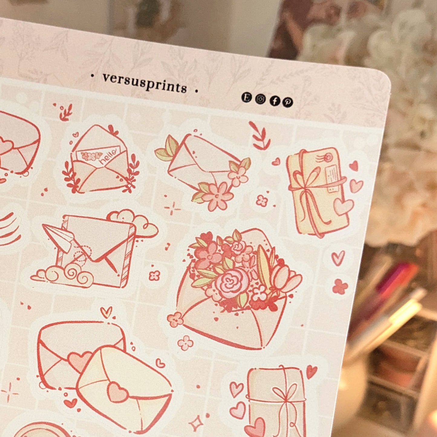 Valentine's Day Floral Envelope Sticker Sheet