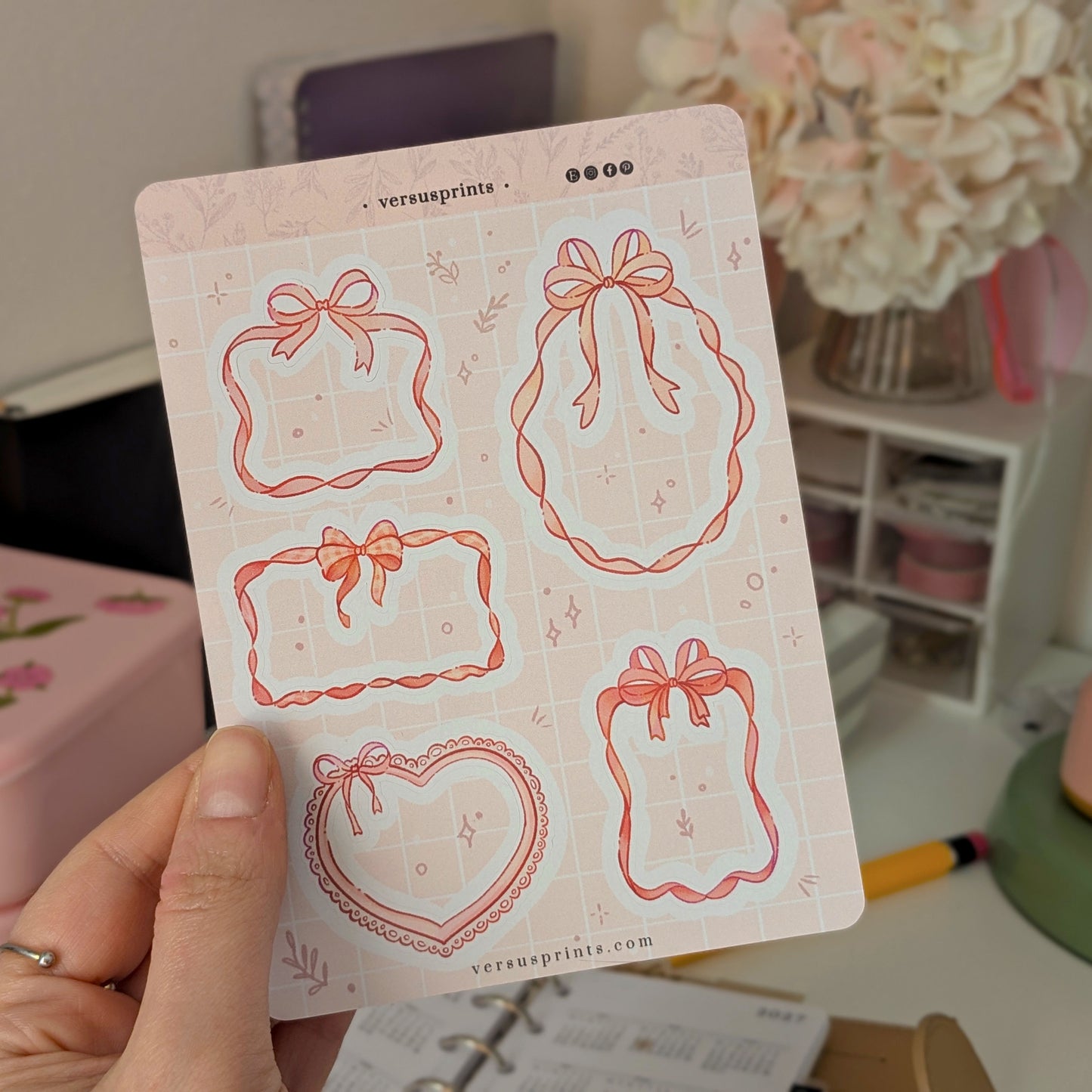 Adesivi a Forma di Cornice con Fiocchi, Sticker Coquette Rosa