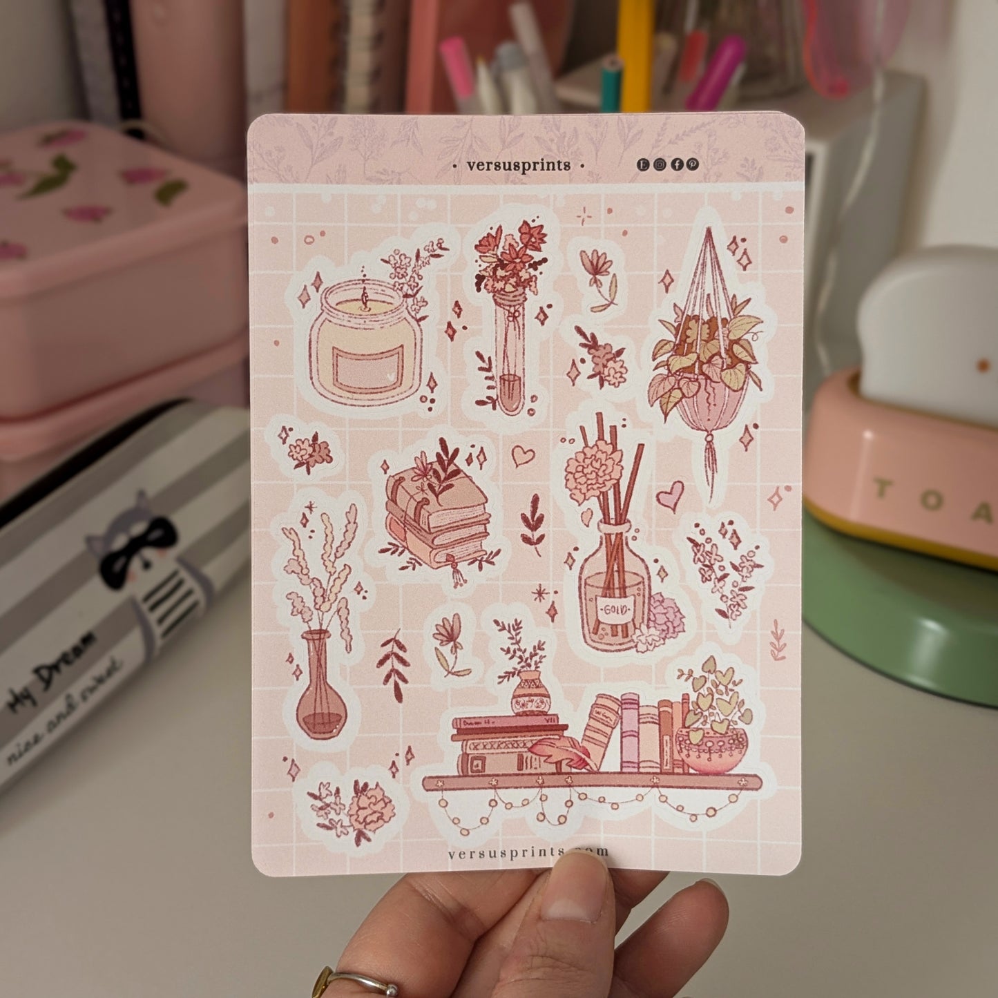 Books, Candles and Flowers Planner Stickers, Cozy Aesthetic, Neutral Palette, Pink Cottage Theme