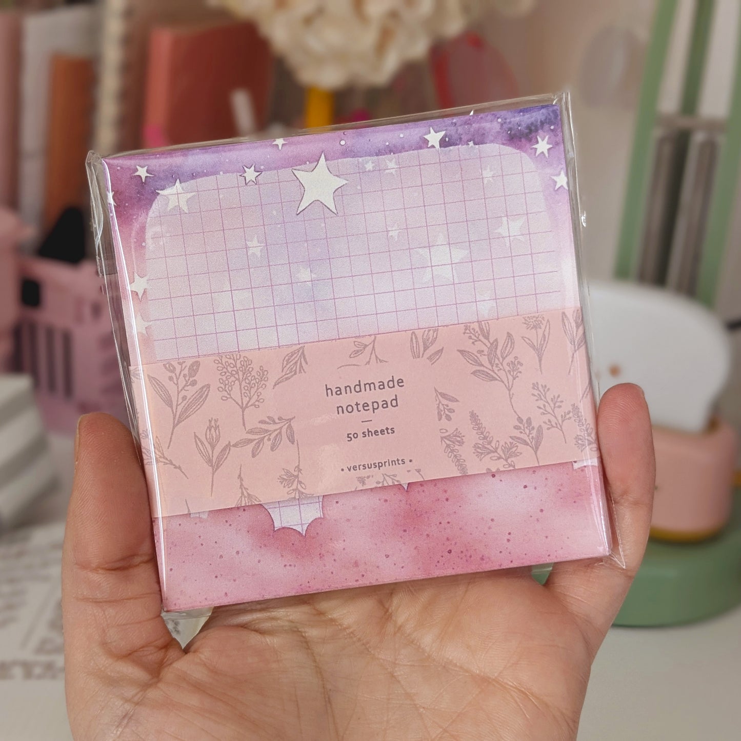 Block Notes Cielo Stellato e Nuvole Rosa, a Quadretti, 50 Foglietti