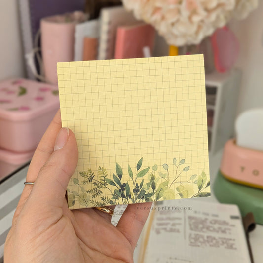 Memopad Botanico Fatto a Mano, a Quadretti Giallo Floreale