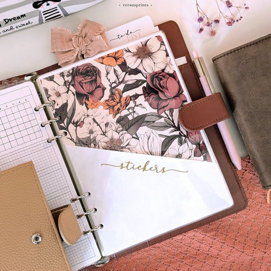 Tasca per Planner ad anelli, Storage per Sticker e Memo, Stampa Fiorita Vintage