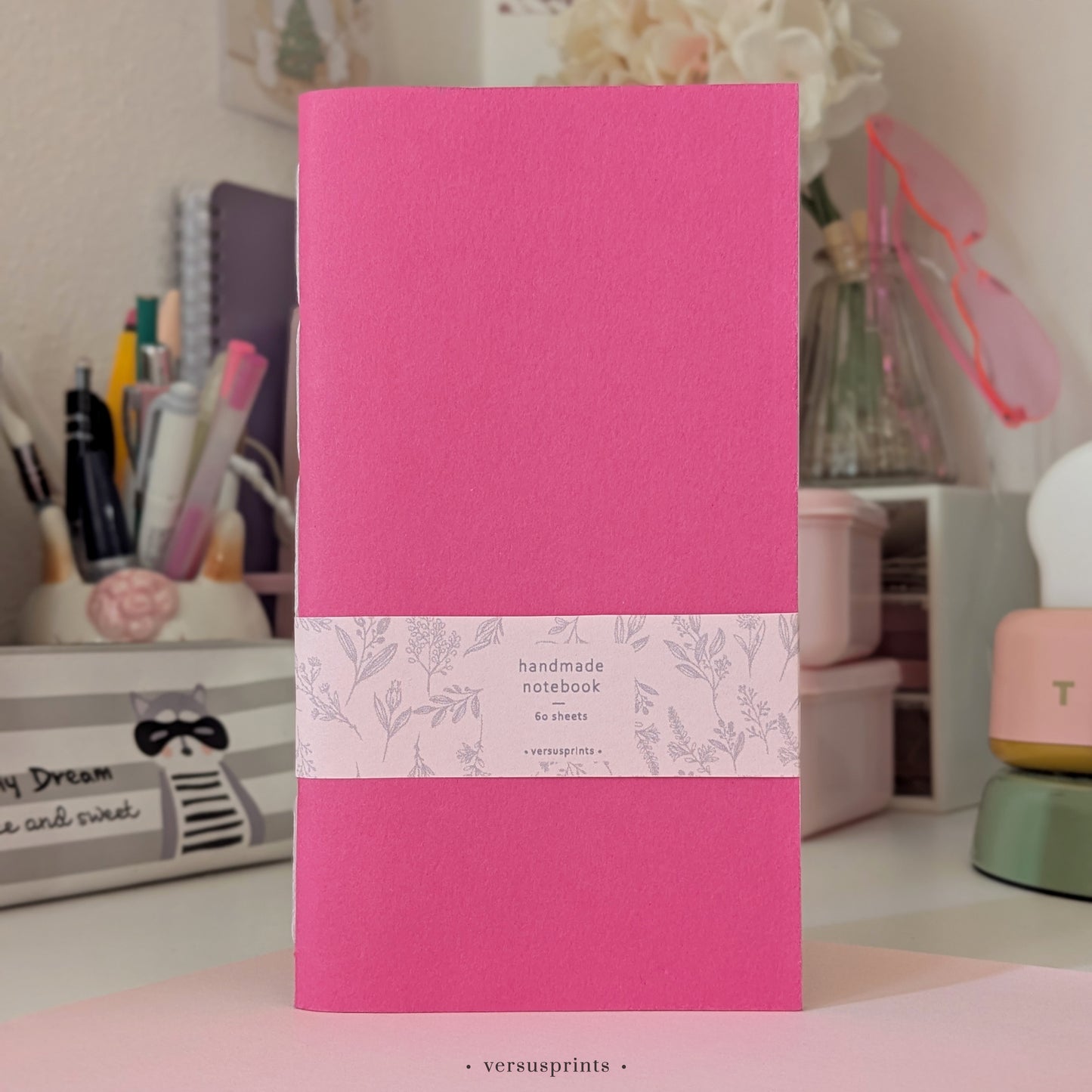 Quaderno Cucito a Mano, Copertina Rosa Acceso, 60 facciate, Carta Dotted, a Righe, a Quadretti o Bianca (Copia)