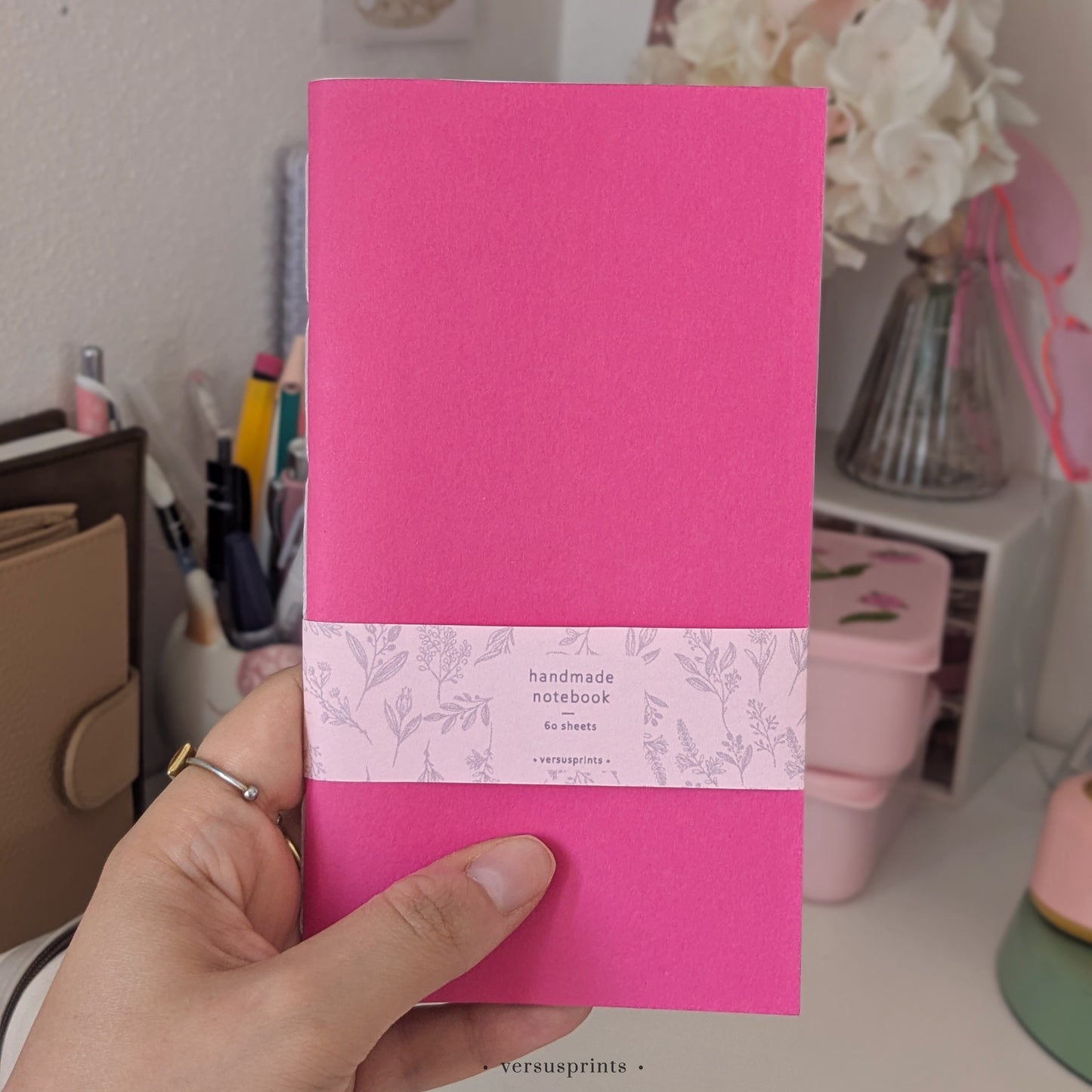 Quaderno Cucito a Mano, Copertina Rosa Acceso, 60 facciate, Carta Dotted, a Righe, a Quadretti o Bianca (Copia)