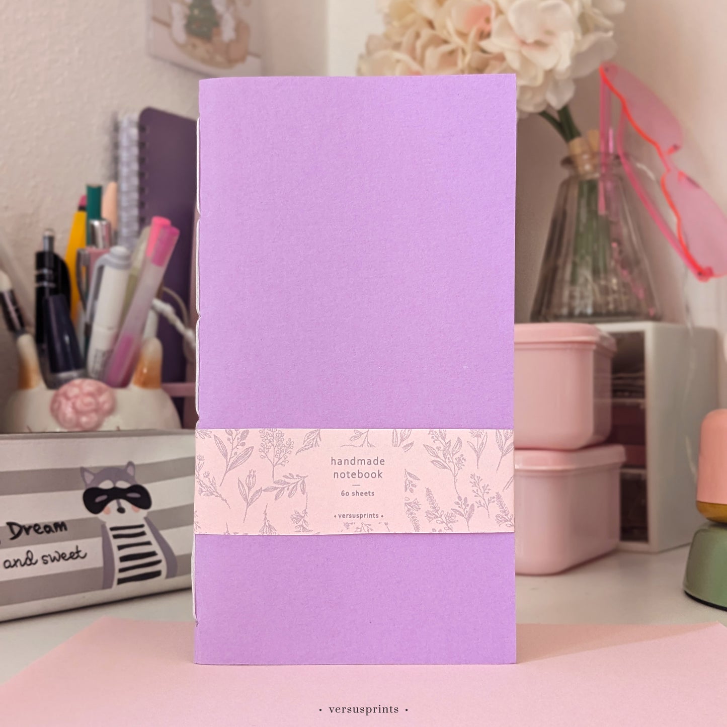 Hand-stitched Notebook, Lilac Cover, 60 Pages