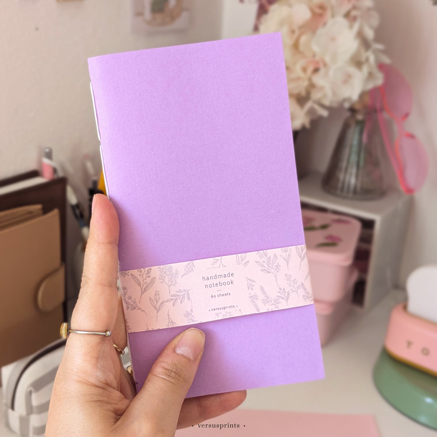 Hand-stitched Notebook, Lilac Cover, 60 Pages