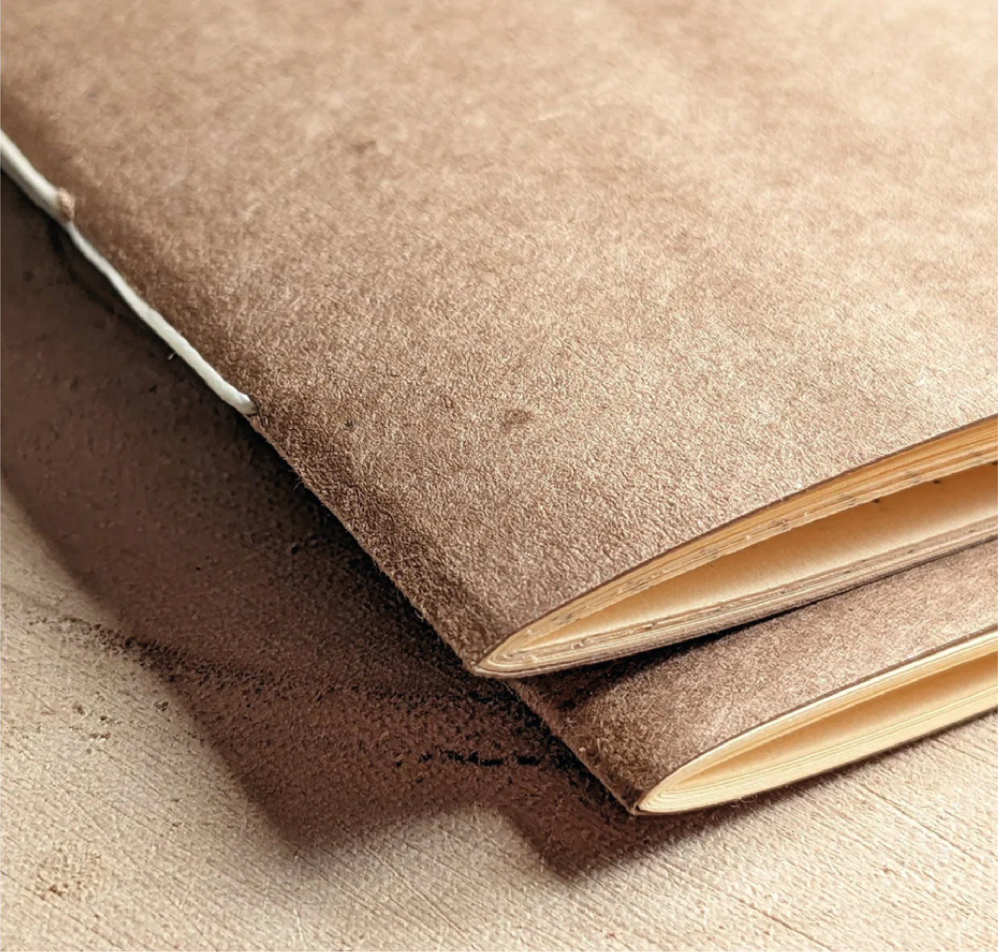 Handsewn Notebook, Light Yellow Paper and Brown Cardstock Cover, 60 Pages