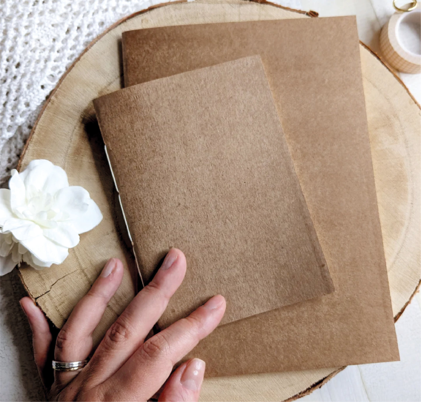 Handsewn Notebook, Light Yellow Paper and Brown Cardstock Cover, 60 Pages