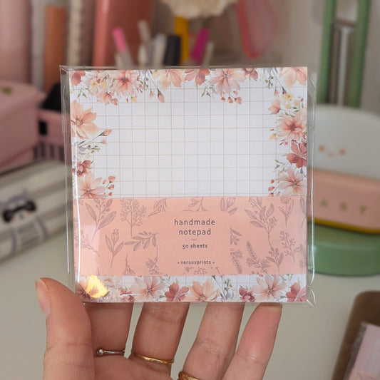 squared notepad, floral frame print and grid paper, 50 sheets, not adhesive